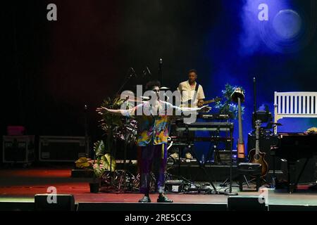 Rom, Italien. 24. Juli 2023. Jacob Collier tritt während des Live-Konzerts am 24. Juli 2023 im Auditorium Parco della Musica in Rom, Italien auf. Kredit: Independent Photo Agency/Alamy Live News Stockfoto