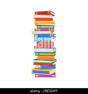 Ein Stapel Bücher isolierte einen hohen Stapel von Lehrbüchern in farbigen Umschlägen. Vektorhochschule, Universität oder Schule – Bücher, Informationsquelle, Symbol der Weisheit Stock Vektor
