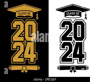 Beschriftung Klasse 2023 für Begrüßung, Einladungskarte. Text für Abschlussdesign, Glückwunschveranstaltung, T-Shirt, Party, Abitur oder College-Abschluss Stock Vektor