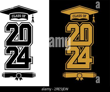Schriftzug Klasse 2024 für Gruß, Einladungskarte. Text für Abschlussdesign, Glückwunschveranstaltung, T-Shirt, Party, Highschool- oder College-Abschluss Stock Vektor