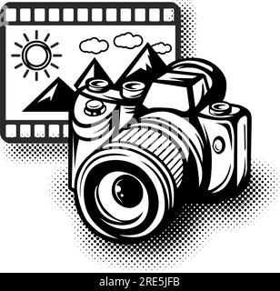 Symbol für Fotogalerie. Fotokamera mit Foto im Cartoon-Stil. Vektor auf transparentem Hintergrund Stock Vektor