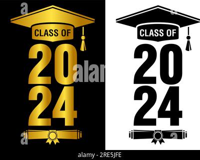 Beschriftung Klasse 2023 für Begrüßung, Einladungskarte. Text für Abschlussdesign, Glückwunschveranstaltung, T-Shirt, Party, Abitur oder College-Abschluss Stock Vektor