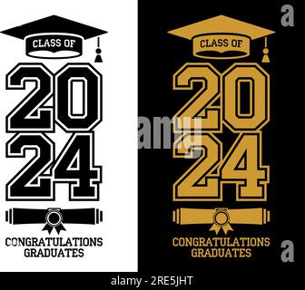 Beschriftung Klasse 2023 für Begrüßung, Einladungskarte. Text für Abschlussdesign, Glückwunschveranstaltung, T-Shirt, Party, Abitur oder College-Abschluss Stock Vektor