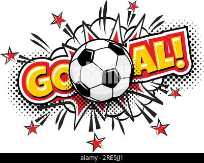 Goal Fußball Comic-Ikone. Fußball und Explosion Text Speech Bubble. Vektoraufkleber auf transparentem Hintergrund Stock Vektor