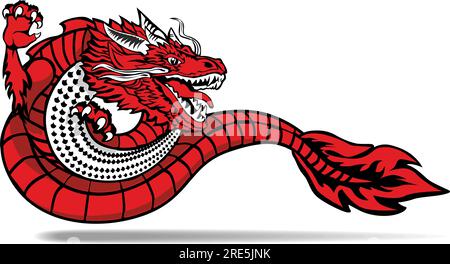 2024 Symboljahr. Traditioneller chinesischer Drache als Grußkarte, Einladung im Cartoon-Stil. Vektor auf transparentem Hintergrund Stock Vektor