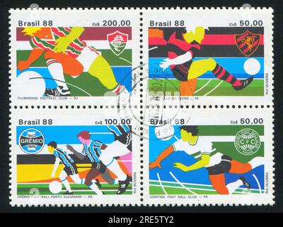 BRASILIEN - CIRCA 1988: Stempel gedruckt von Brasilien, Fußball, circa 1988 Stockfoto