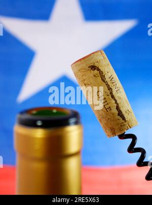 Chilenischer Wein und Hintergrundflagge Stockfoto