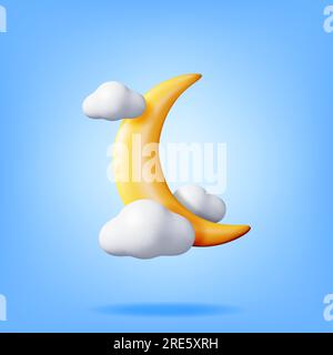 3D Gold Halbmond in Wolken Stock Vektor