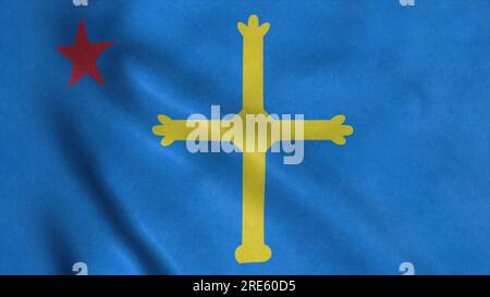 Nationalistische Flagge von Asturien, Spanien winkt im Wind. 3D Abbildung Stockfoto