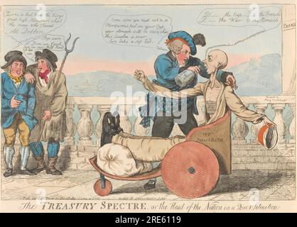 Das Schatzamt Spectre oder der Nationschef in einer Queer Situation 1798 von Isaac Cruikshank Stockfoto