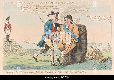 John Bull in a Rage, zwang nic Frog, gegen seinen Willen zu kämpfen 1793 von Isaac Cruikshank Stockfoto