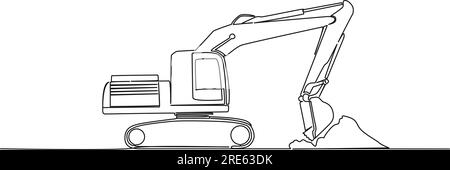 Durchgehende einzeilige Zeichnung des Hydraulikbaggers, Strichgrafiken-Vektordarstellung Stock Vektor