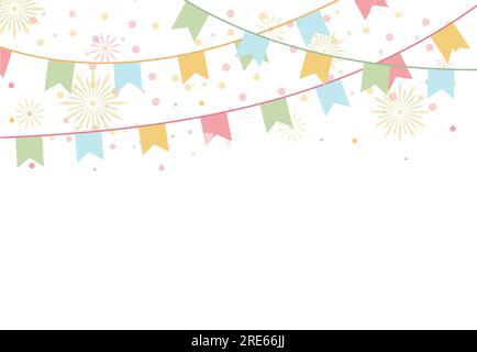 Festliche Girlande mit Flaggen und Konfetti. Festlicher Hintergrund für Glückwünsche und Einladungen zum Feiertag. Vektor Stock Vektor