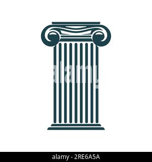 Alte griechische Säule und römisches Säulensymbol. Rechtsabteilung, Rechtsanwalt, Anwaltssymbol. Emblem des Gerichtsgebäudes oder Richters, Museum oder Universitätsausbildung minimalistisches Schild mit antikem Sockel und antiker Roms Säule Stock Vektor