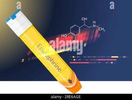 Adrenalin – Hormoninjektion bei schweren Lebensmittelallergien – Lagerabbildung als EPS 10-Datei Stock Vektor