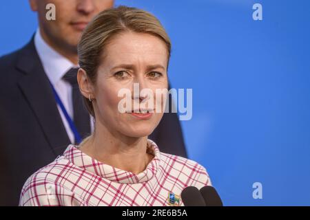 VILNIUS, LITAUEN. 12. Juli 2023 Kaja Kallas, Ministerpräsident von Estland, während des NATO-GIPFELS 2023 vor der Haustür. Stockfoto