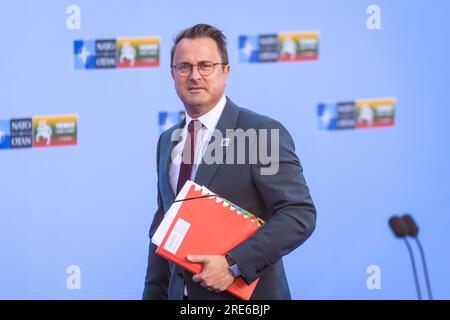 VILNIUS, LITAUEN. 12. Juli 2023 Xavier Bettel, luxemburgischer Ministerpräsident, auf dem NATO-GIPFEL 2023 vor der Haustür. Stockfoto