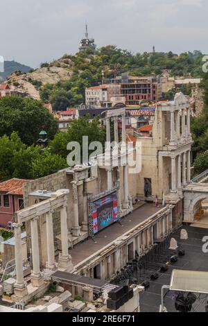 PLOWDIW, BULGARIEN - 29. JULI 2019: Ruinen des römischen Theaters in Plowdiw, Bulgarien Stockfoto