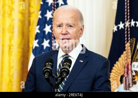 Washington, Usa. 25. Juli 2023. Präsident Joe Biden sprach auf einer Veranstaltung im Weißen Haus in Washington, DC, über die Erweiterung des Zugangs zur psychischen Versorgung (Foto von Michael Brochstein/Sipa USA) Kredit: SIPA USA/Alamy Live News Stockfoto