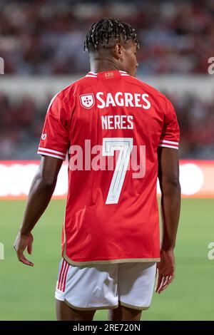 25. Juli 2023. Lissabon, Portugal. Benficas Stürmer aus Brasilien David Neres (7) in Aktion während des Freundschaftsspiels zwischen SL Benfica und Burnley FC Credit: Alexandre de Sousa/Alamy Live News Stockfoto