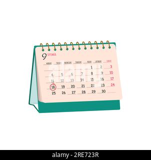 Vektor der flachen Kalenderdarstellung auf weißem Hintergrund isoliert. Illustration von Schul- und Bürobedarf. Element für "Zurück zur Schule", Bürokonzept Stock Vektor