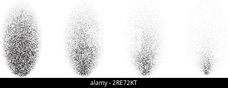 Gruppe von strukturierten Verlaufsschatten. Kollektion aus elliptischen Designelementen mit verwaschenem Keil. Schwarzer Vintage-Zerfallseffekt. Halbtonrauschen, Körnung, Paket. Paket mit Vektordarstellung Stock Vektor
