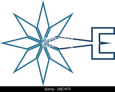 Eine blaue Kompassrose, die nach Osten zeigt. Stock Vektor