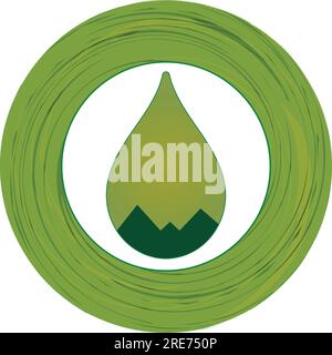 Grüner Öltröpfchen mit Bergen in einem grünen Ring Stock Vektor