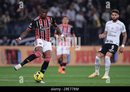 Sao Paulo, Brasilien. 26. Juli 2023. SP - SAO PAULO - 07/25/2023 - COPA DO BRASIL 2023, CORINTHIANS X SAO PAULO - Arboleda-Spieler von Sao Paulo während eines Spiels gegen Corinthians im Arena Corinthians Stadion für die Copa do Brasil Meisterschaft 2023. Foto: Ettore Chiereguini/AGIF/Sipa USA Guthaben: SIPA USA/Alamy Live News Stockfoto