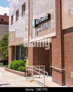 Der Eingang zum Gebäude der PNC Bank auf der Main Street in Bradford, Pennsylvania, USA Stockfoto