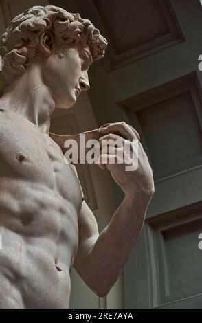 Fragment des berühmten David von Michelangelo in der Galleria dell'Accademia, Florenz Stockfoto