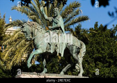 Reiterstatue von Jaime I, Enric Clarasó, 1927, Bronze, Plaza de España. Palma, Mallorca, Balearen, Spanien, Europa Stockfoto