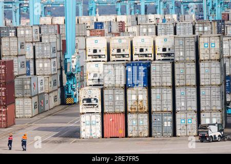 Contenedores en El Puerto Bahía de Algeciras, Andalusien, Spanien Stockfoto