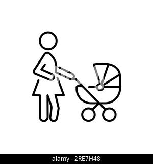 Frau mit Baby Stroller Ikone. Trendige lineare Frau mit Baby Stroller Logo-Konzept auf transparentem Hintergrund aus der Damenkollektion Stock Vektor
