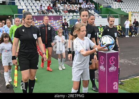 La Louviere, Belgium. 24th July, 2023. Belgian fans pictured during a female soccer game between the national women under 19 teams of Austria and Belgium at the UEFA Women's Under-19 EURO Final Tournament on the third matchday in Group A on Tuesday 24 July 2023 in La Louviere, Belgium . Credit: sportpix/Alamy Live News Stock Photo