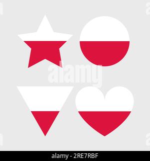 Polens Flaggenvektorsymbole Satz von Illustrationen in Form von Herz, Stern, Kreis und Karte. Stock Vektor