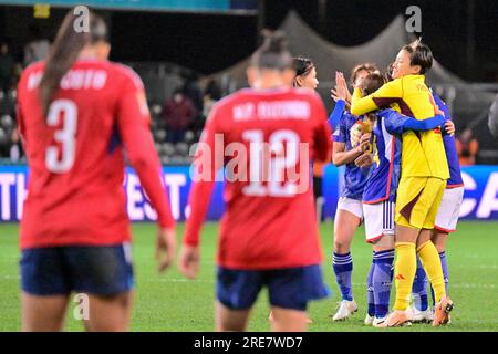 Dunedin, Neuseeland. 26. Juli 2023. Spieler Japans feiern nach dem Spiel der Gruppe C zwischen Japan und Costa Rica bei der FIFA Women's World Cup Australia & Neuseeland 2023 in Dunedin, Neuseeland, 26. Juli 2023. Kredit: Zhu Wei/Xinhua/Alamy Live News Stockfoto