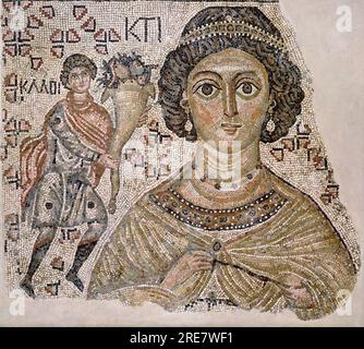 Fragment eines Bodenmosaiks mit einer Personifizierung von Ktisis - Byzantinisch 500-550 Stockfoto