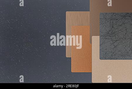 Metallproben auf dem Boden, metallische Oberflächen, Draufsicht Stockfoto