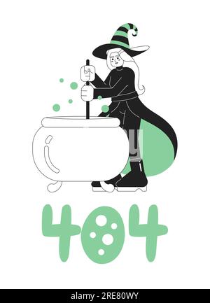 Happy halloween Hexe Black White Error 404 Flash Message Stock Vektor