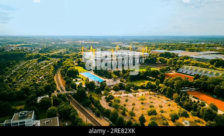 Luftaufnahme des Fußballstadions BVB Borussia, Signal Iduna Park in Dortmund, Deutschland. Stockfoto