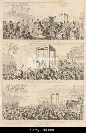 Die letzte Szene: "Jack Sheppard's Lebewohl an Mr. Wood / Blueskin, der Jack Sheppard niederschlägt / die Leiche von Jack Sheppard, die von der Mafia getragen wurde" 1839 von George Cruikshank Stockfoto