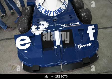 6. Mai 2018: Historischer 1977 F1 Tyrrell P34 Ex Ronnie Peterson während des Minardi Historic Day 2018 in Imola Circuit in Italien. Stockfoto