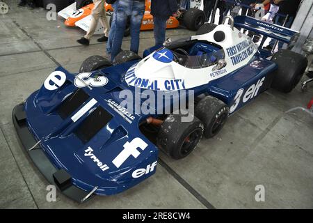 6. Mai 2018: Historischer 1977 F1 Tyrrell P34 Ex Ronnie Peterson während des Minardi Historic Day 2018 in Imola Circuit in Italien. Stockfoto