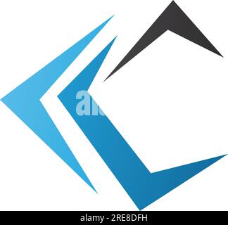 Blaues und schwarzes C-Symbol mit spitzen Spitzen auf weißem Hintergrund Stock Vektor