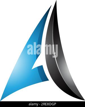 Blauer und schwarzer, glänzender, geprägter, ebenenförmiger Buchstabe Ein Symbol auf weißem Hintergrund Stock Vektor