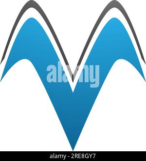 Blaues und schwarzes flügelförmiges V-Symbol auf weißem Hintergrund Stock Vektor