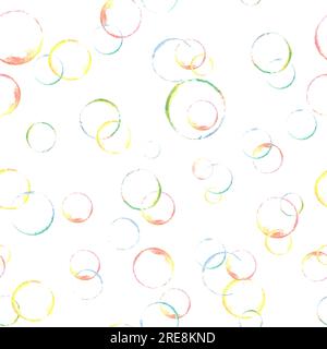 Aquarelle Darstellung von Seifenblasen von Hand auf weißem Hintergrund. Nahtloses Muster Stockfoto