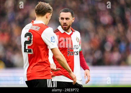 Rotterdam - Marcus Holmgren Pedersen von Feyenoord, Orkun Kokcu von Feyenoord während des Spiels Feyenoord gegen FC Utrecht im Stadion Feijenoord De K. Stockfoto