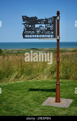 Metal Utah Beach Marker am British Normandy Memorial. Stockfoto